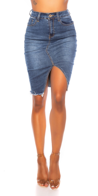 denim-spijkerstof rok met front split blauw